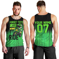 Green Dirt Bike Rider Men Tank Top Forget Toys I Just Wanna Ride Quote and Custom Racing Name Design - Wonder Print Shop