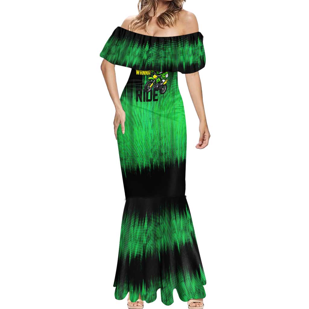 Green Dirt Bike Rider Mermaid Dress Forget Toys I Just Wanna Ride Quote and Custom Racing Name Design - Wonder Print Shop