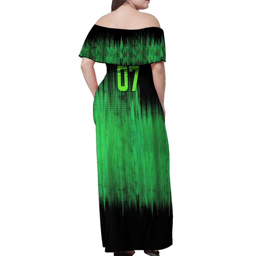 Green Dirt Bike Rider Off Shoulder Maxi Dress Forget Toys I Just Wanna Ride Quote and Custom Racing Name Design - Wonder Print Shop