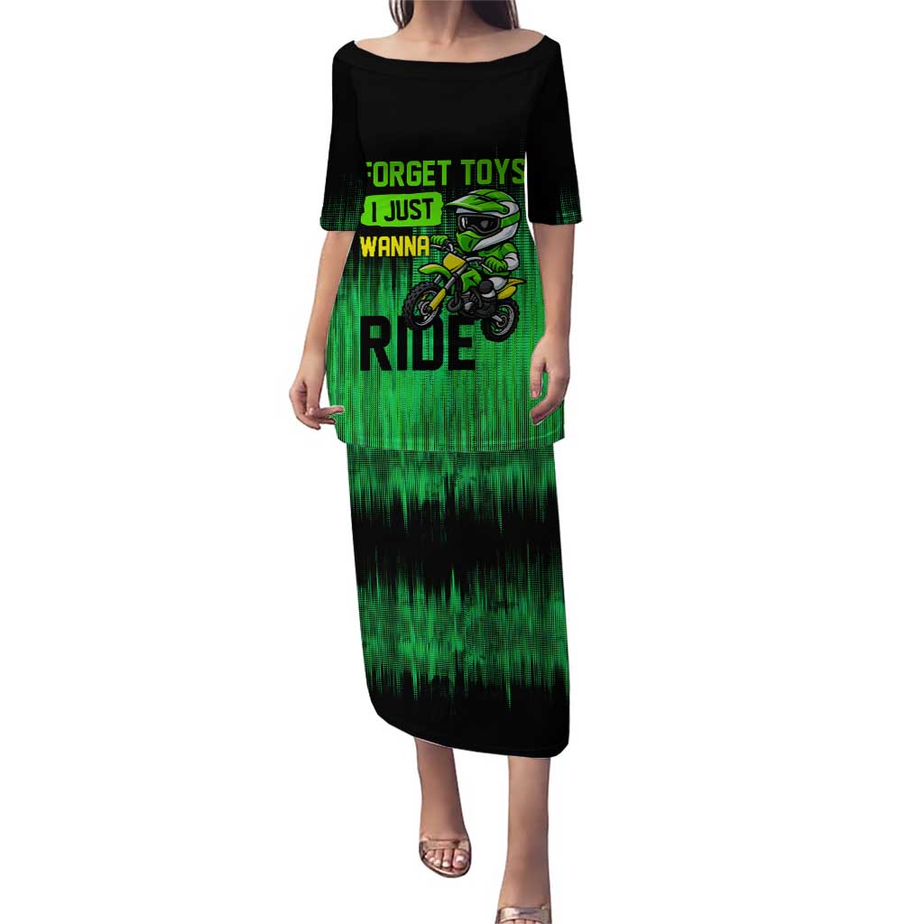 Green Dirt Bike Rider Puletasi Forget Toys I Just Wanna Ride Quote and Custom Racing Name Design - Wonder Print Shop