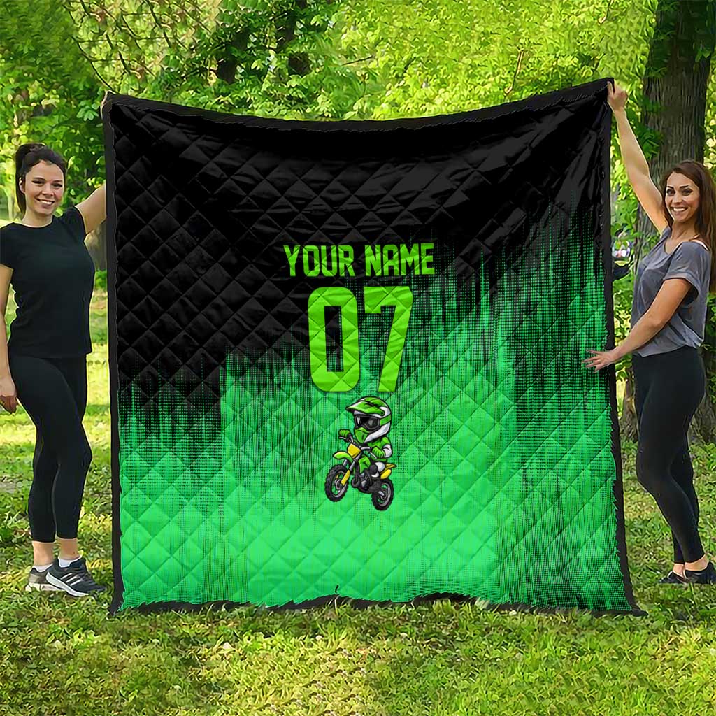 Green Dirt Bike Rider Quilt Forget Toys I Just Wanna Ride Quote and Custom Racing Name Design - Wonder Print Shop