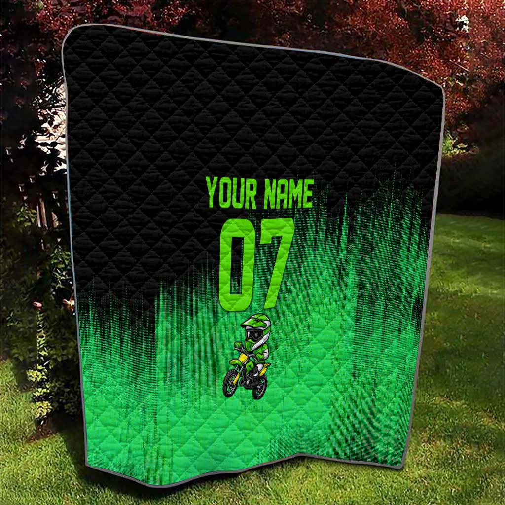 Green Dirt Bike Rider Quilt Forget Toys I Just Wanna Ride Quote and Custom Racing Name Design - Wonder Print Shop