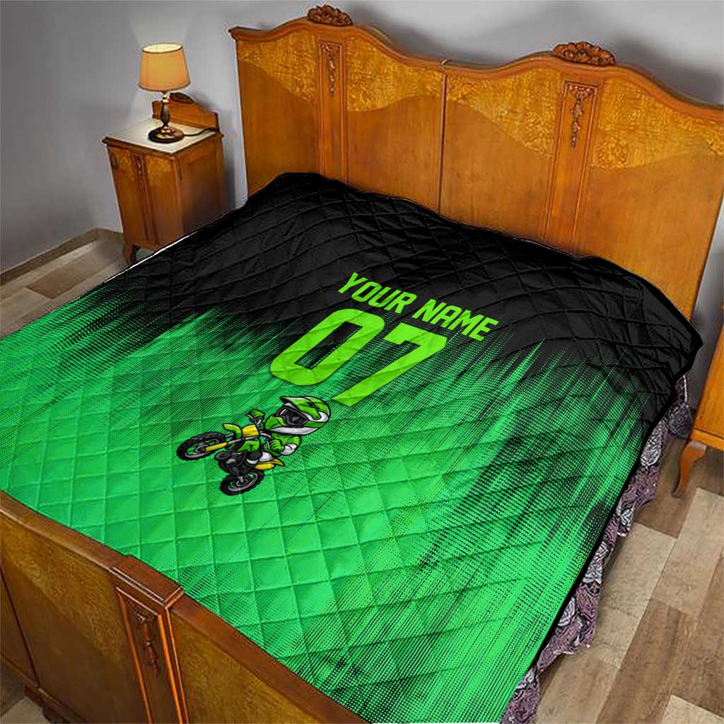 Green Dirt Bike Rider Quilt Forget Toys I Just Wanna Ride Quote and Custom Racing Name Design - Wonder Print Shop