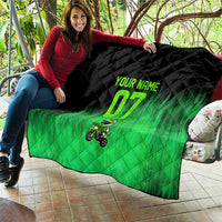 Green Dirt Bike Rider Quilt Forget Toys I Just Wanna Ride Quote and Custom Racing Name Design - Wonder Print Shop