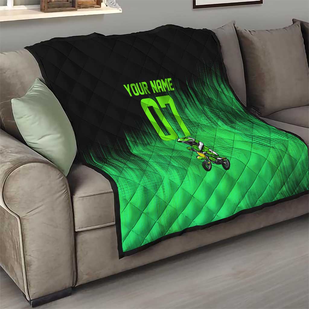 Green Dirt Bike Rider Quilt Forget Toys I Just Wanna Ride Quote and Custom Racing Name Design - Wonder Print Shop