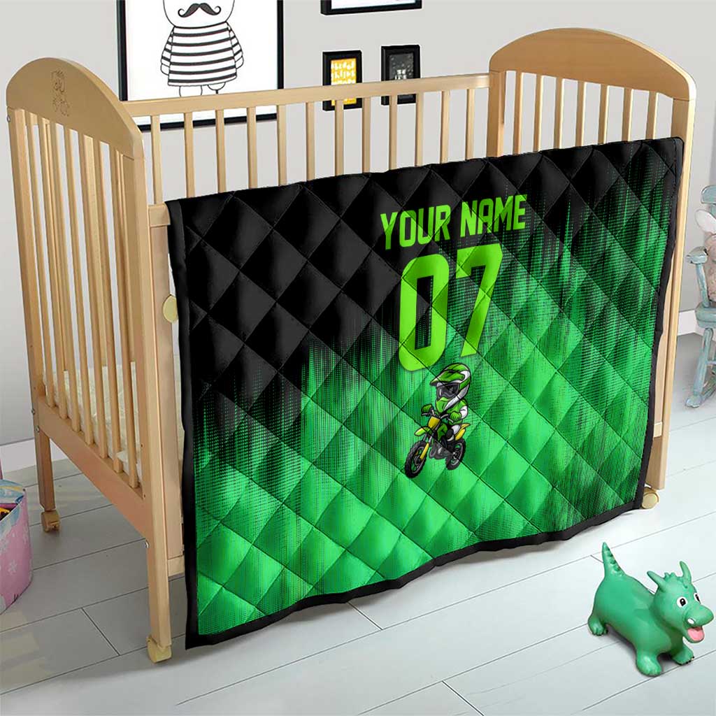 Green Dirt Bike Rider Quilt Forget Toys I Just Wanna Ride Quote and Custom Racing Name Design - Wonder Print Shop