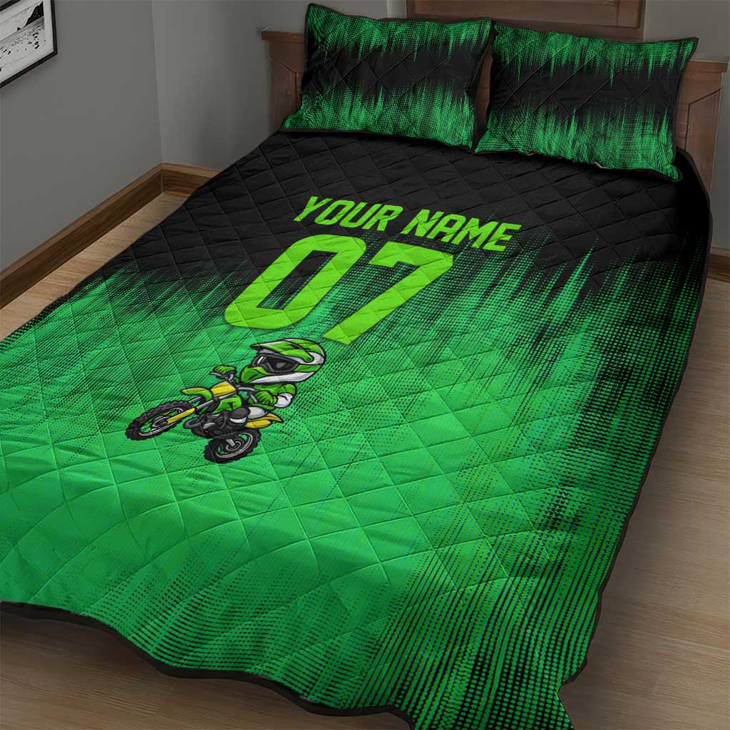 Green Dirt Bike Rider Quilt Bed Set Forget Toys I Just Wanna Ride Quote and Custom Racing Name Design - Wonder Print Shop