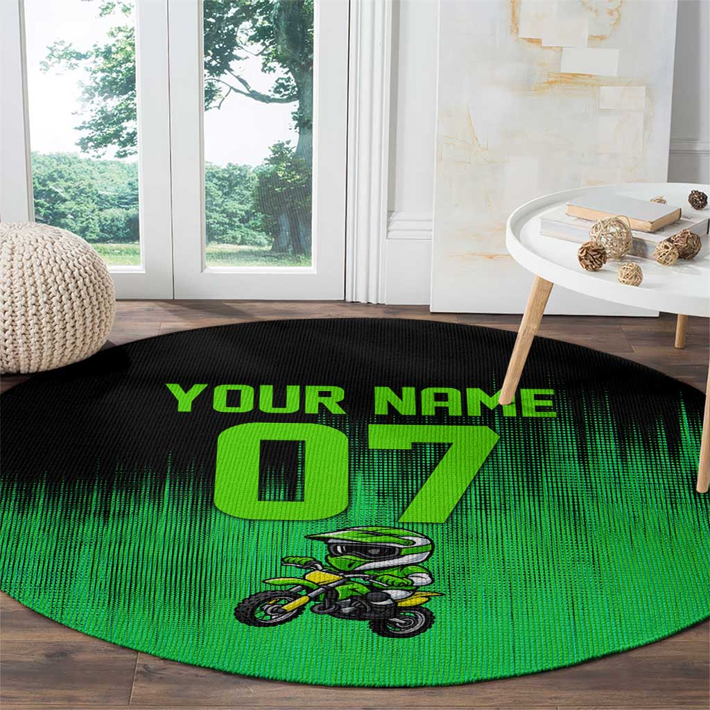 Green Dirt Bike Rider Round Carpet Forget Toys I Just Wanna Ride Quote and Custom Racing Name Design - Wonder Print Shop