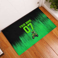 Green Dirt Bike Rider Rubber Doormat Forget Toys I Just Wanna Ride Quote and Custom Racing Name Design - Wonder Print Shop