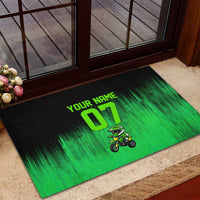 Green Dirt Bike Rider Rubber Doormat Forget Toys I Just Wanna Ride Quote and Custom Racing Name Design - Wonder Print Shop
