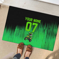 Green Dirt Bike Rider Rubber Doormat Forget Toys I Just Wanna Ride Quote and Custom Racing Name Design - Wonder Print Shop