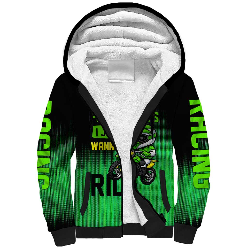 Green Dirt Bike Rider Sherpa Hoodie Forget Toys I Just Wanna Ride Quote and Custom Racing Name Design - Wonder Print Shop