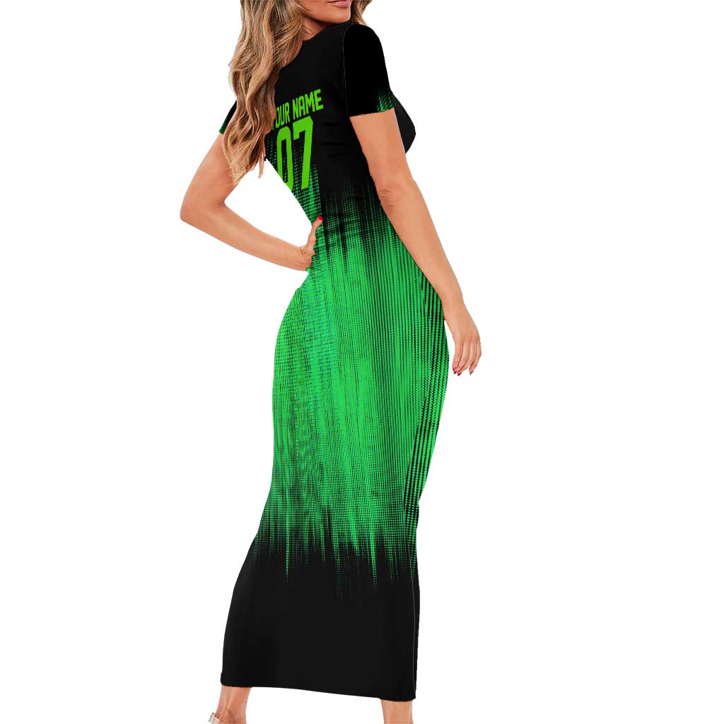 Green Dirt Bike Rider Short Sleeve Bodycon Dress Forget Toys I Just Wanna Ride Quote and Custom Racing Name Design - Wonder Print Shop