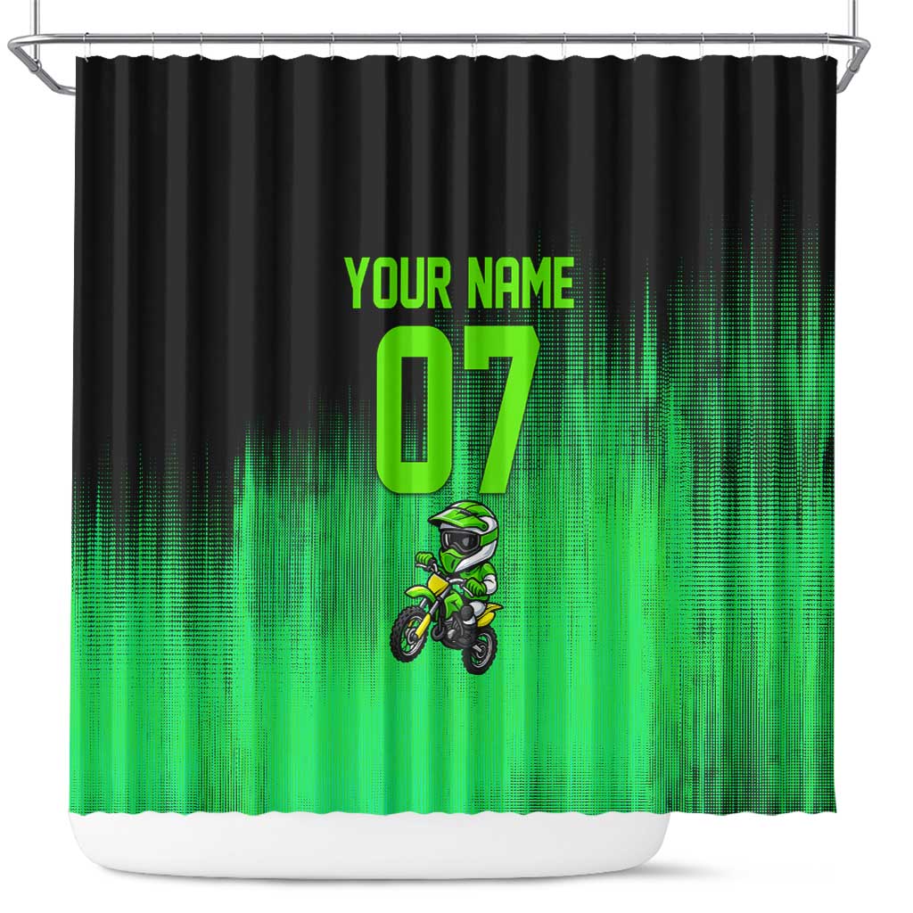 Green Dirt Bike Rider Shower Curtain Forget Toys I Just Wanna Ride Quote and Custom Racing Name Design - Wonder Print Shop