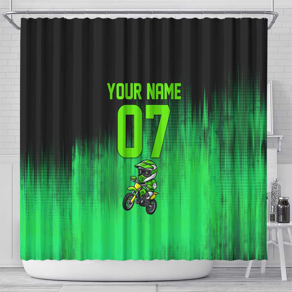 Green Dirt Bike Rider Shower Curtain Forget Toys I Just Wanna Ride Quote and Custom Racing Name Design - Wonder Print Shop