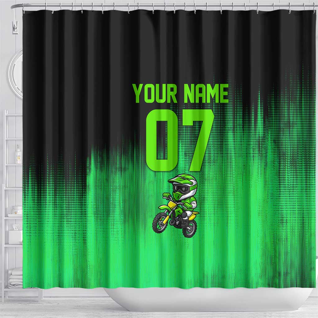 Green Dirt Bike Rider Shower Curtain Forget Toys I Just Wanna Ride Quote and Custom Racing Name Design - Wonder Print Shop