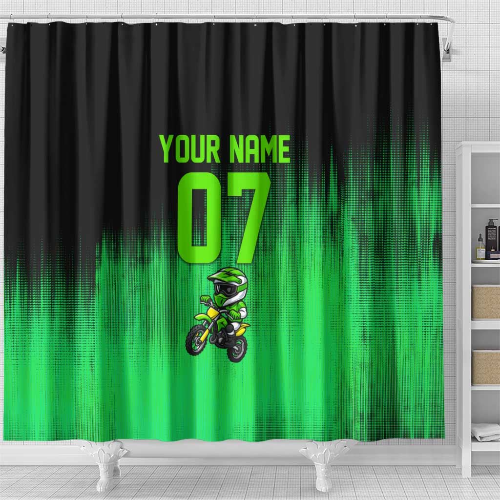 Green Dirt Bike Rider Shower Curtain Forget Toys I Just Wanna Ride Quote and Custom Racing Name Design - Wonder Print Shop