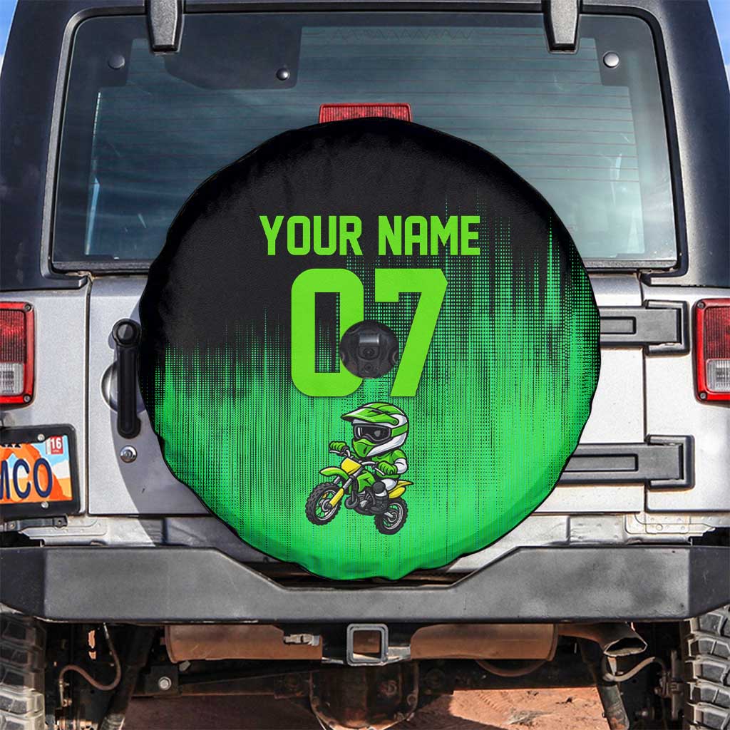 Green Dirt Bike Rider Spare Tire Cover Forget Toys I Just Wanna Ride Quote and Custom Racing Name Design - Wonder Print Shop
