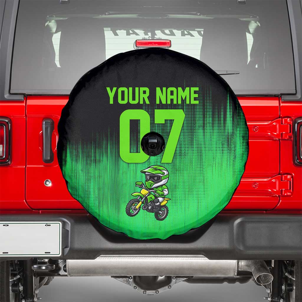 Green Dirt Bike Rider Spare Tire Cover Forget Toys I Just Wanna Ride Quote and Custom Racing Name Design - Wonder Print Shop