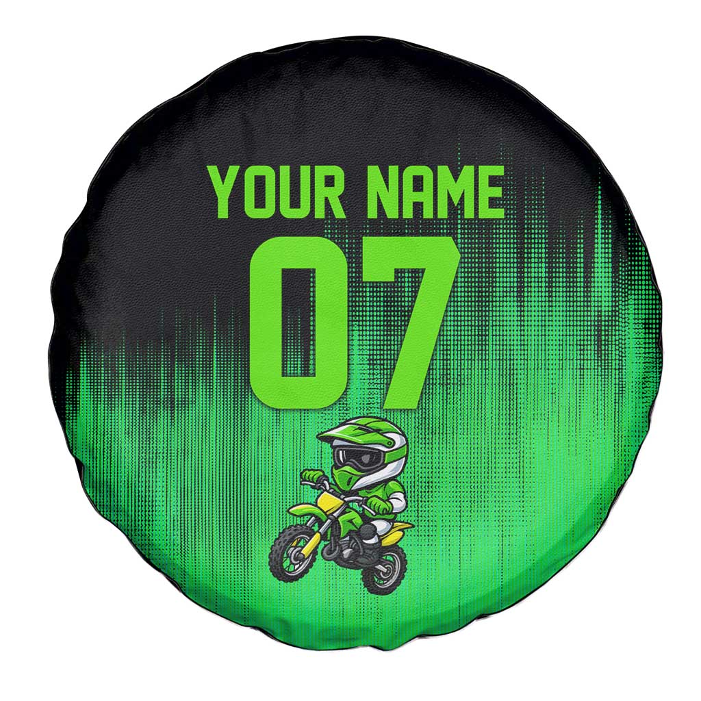 Green Dirt Bike Rider Spare Tire Cover Forget Toys I Just Wanna Ride Quote and Custom Racing Name Design - Wonder Print Shop