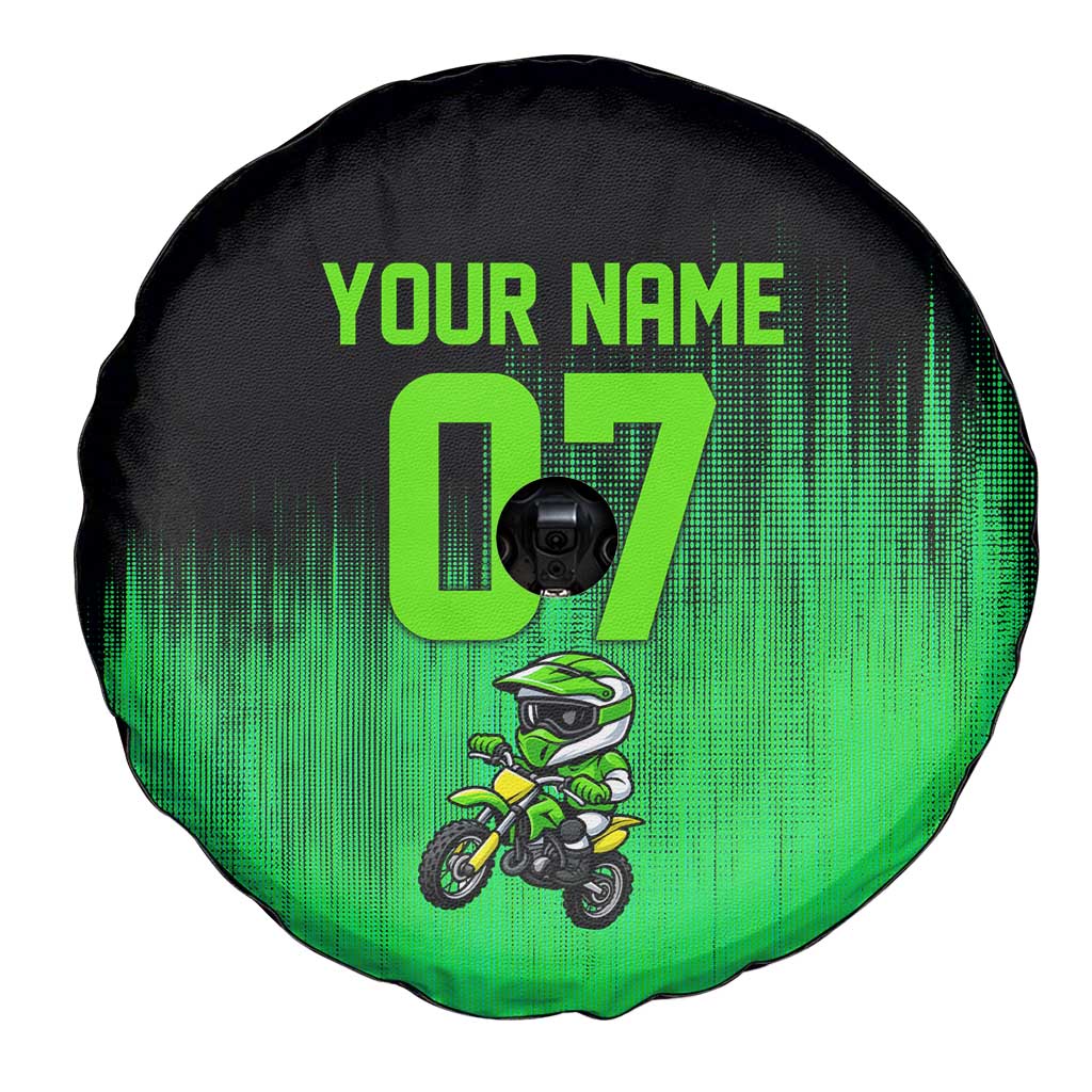 Green Dirt Bike Rider Spare Tire Cover Forget Toys I Just Wanna Ride Quote and Custom Racing Name Design - Wonder Print Shop