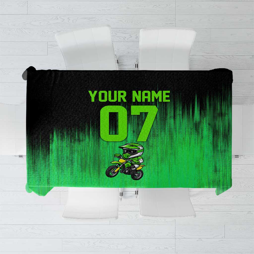 Green Dirt Bike Rider Tablecloth Forget Toys I Just Wanna Ride Quote and Custom Racing Name Design - Wonder Print Shop
