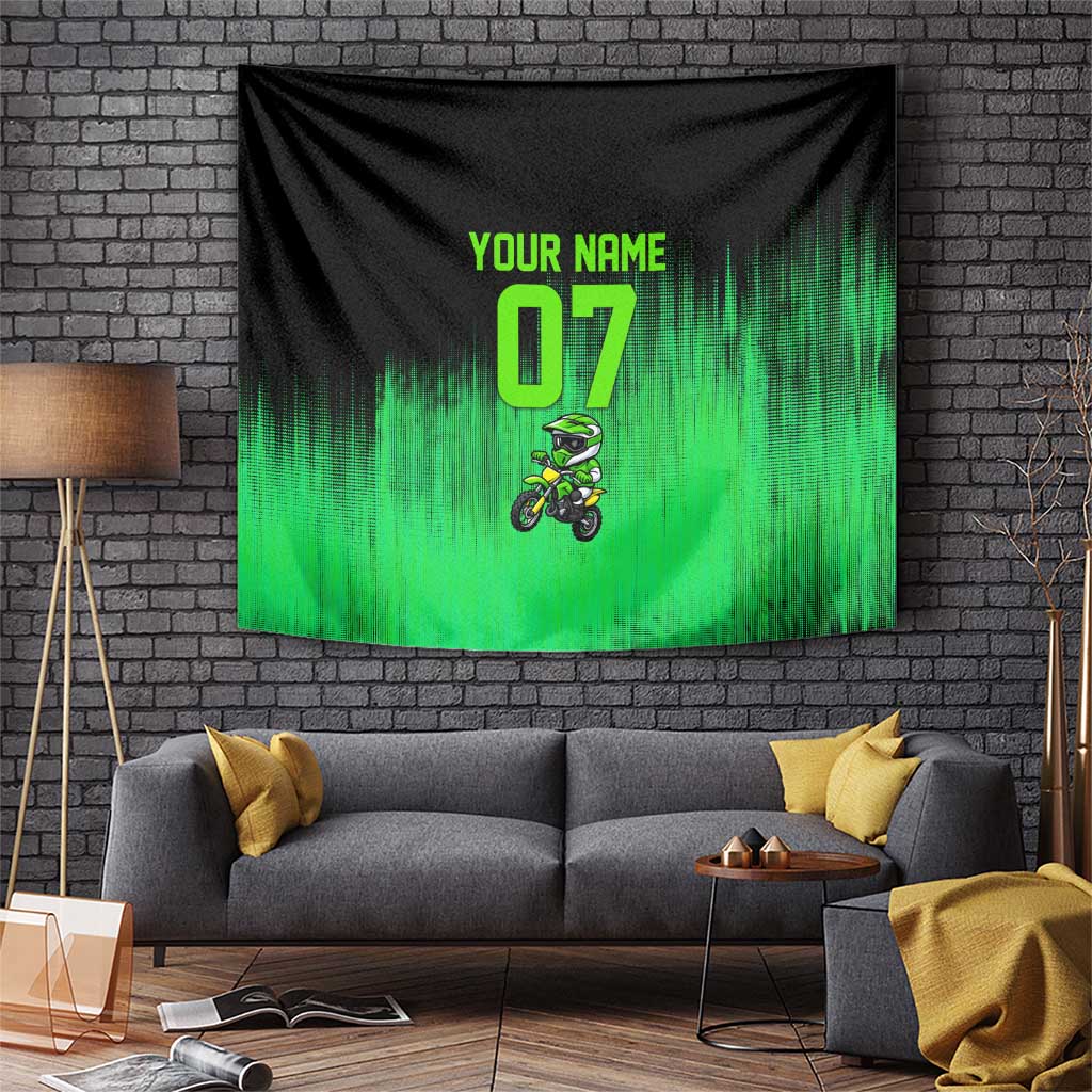 Green Dirt Bike Rider Tapestry Forget Toys I Just Wanna Ride Quote and Custom Racing Name Design - Wonder Print Shop