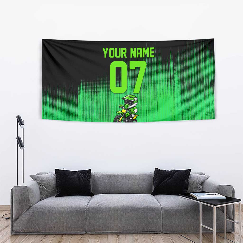 Green Dirt Bike Rider Tapestry Forget Toys I Just Wanna Ride Quote and Custom Racing Name Design - Wonder Print Shop