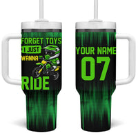 Green Dirt Bike Rider Tumbler With Handle Forget Toys I Just Wanna Ride Quote and Custom Racing Name Design - Wonder Print Shop