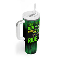 Green Dirt Bike Rider Tumbler With Handle Forget Toys I Just Wanna Ride Quote and Custom Racing Name Design - Wonder Print Shop