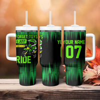 Green Dirt Bike Rider Tumbler With Handle Forget Toys I Just Wanna Ride Quote and Custom Racing Name Design - Wonder Print Shop