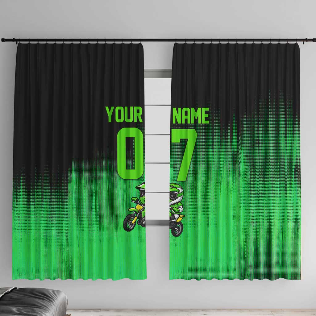 Green Dirt Bike Rider Window Curtain Forget Toys I Just Wanna Ride Quote and Custom Racing Name Design - Wonder Print Shop