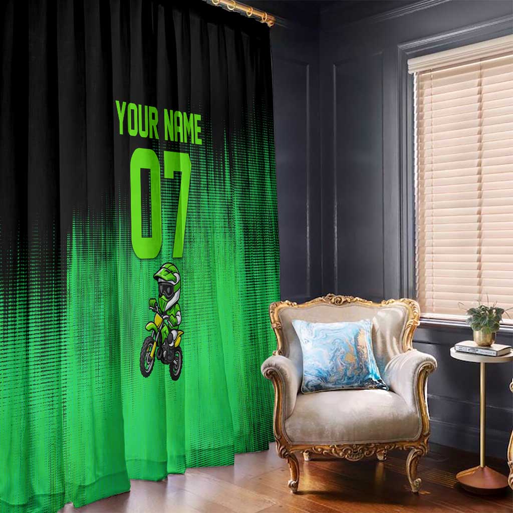 Green Dirt Bike Rider Window Curtain Forget Toys I Just Wanna Ride Quote and Custom Racing Name Design - Wonder Print Shop
