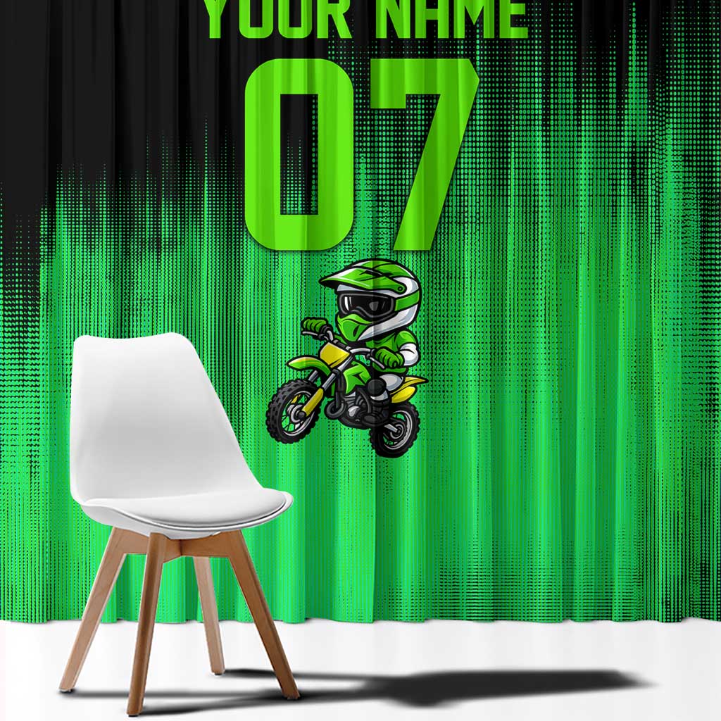 Green Dirt Bike Rider Window Curtain Forget Toys I Just Wanna Ride Quote and Custom Racing Name Design - Wonder Print Shop