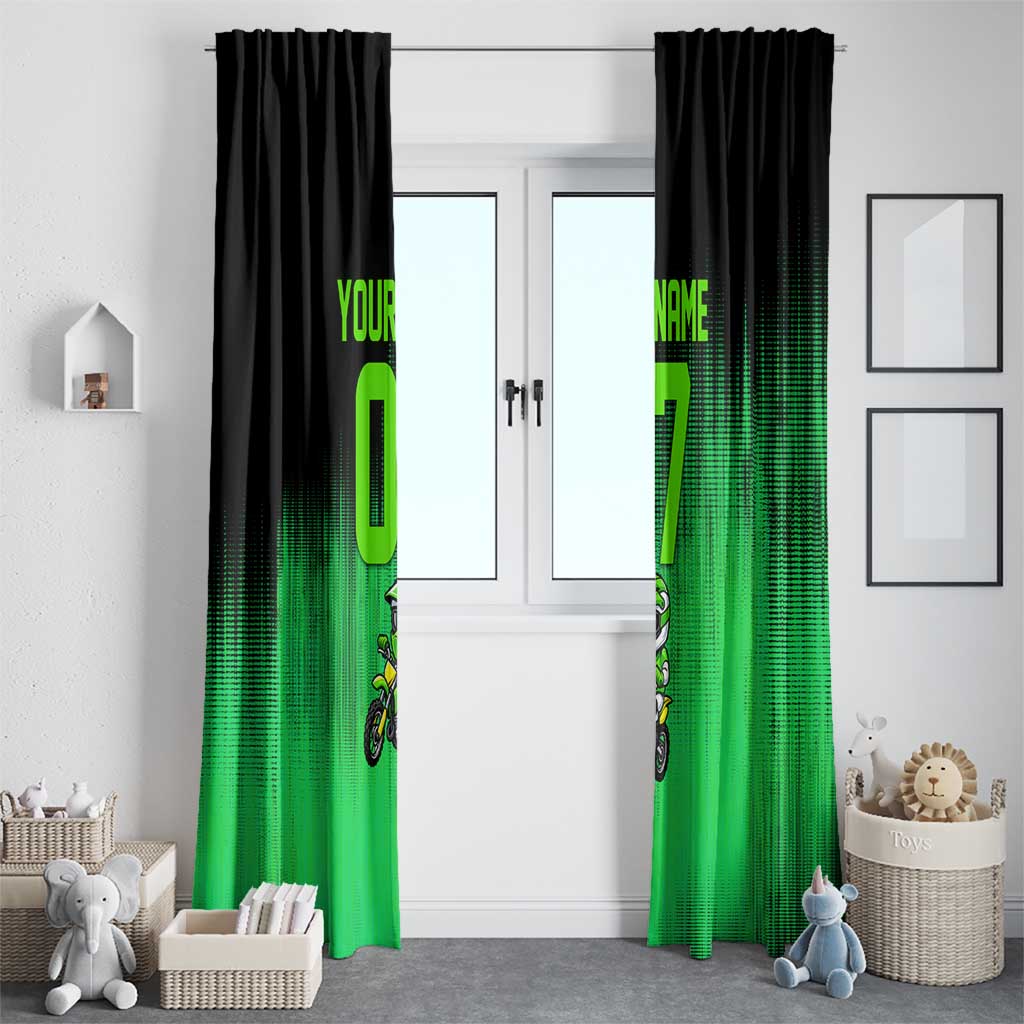 Green Dirt Bike Rider Window Curtain Forget Toys I Just Wanna Ride Quote and Custom Racing Name Design - Wonder Print Shop
