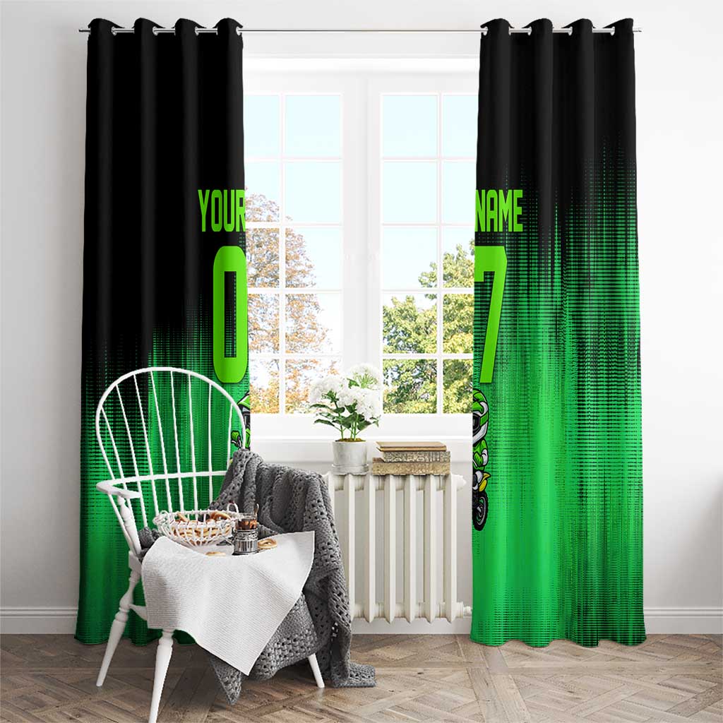 Green Dirt Bike Rider Window Curtain Forget Toys I Just Wanna Ride Quote and Custom Racing Name Design - Wonder Print Shop