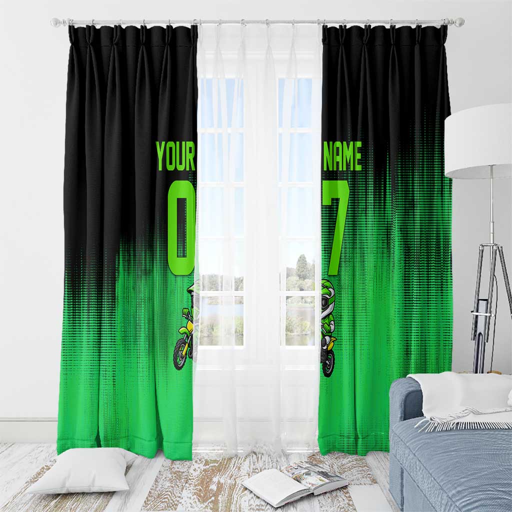 Green Dirt Bike Rider Window Curtain Forget Toys I Just Wanna Ride Quote and Custom Racing Name Design - Wonder Print Shop