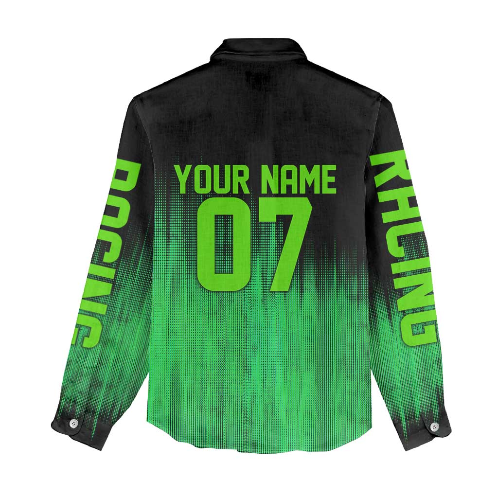 Green Dirt Bike Rider Women Casual Shirt Forget Toys I Just Wanna Ride Quote and Custom Racing Name Design - Wonder Print Shop