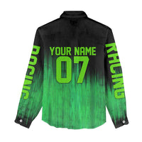 Green Dirt Bike Rider Women Casual Shirt Forget Toys I Just Wanna Ride Quote and Custom Racing Name Design - Wonder Print Shop