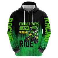Green Dirt Bike Rider Zip Hoodie Forget Toys I Just Wanna Ride Quote and Custom Racing Name Design - Wonder Print Shop