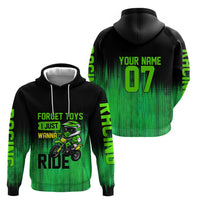 Green Dirt Bike Rider Zip Hoodie Forget Toys I Just Wanna Ride Quote and Custom Racing Name Design - Wonder Print Shop