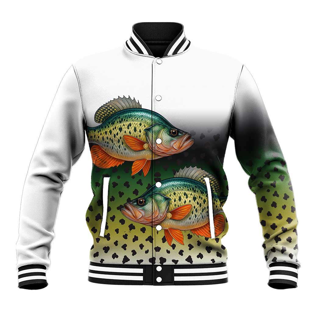 Colorful Crappie Fishing Green Scales Baseball Jacket Gradient Camo Pattern and Custom Name Fishing - Wonder Print Shop