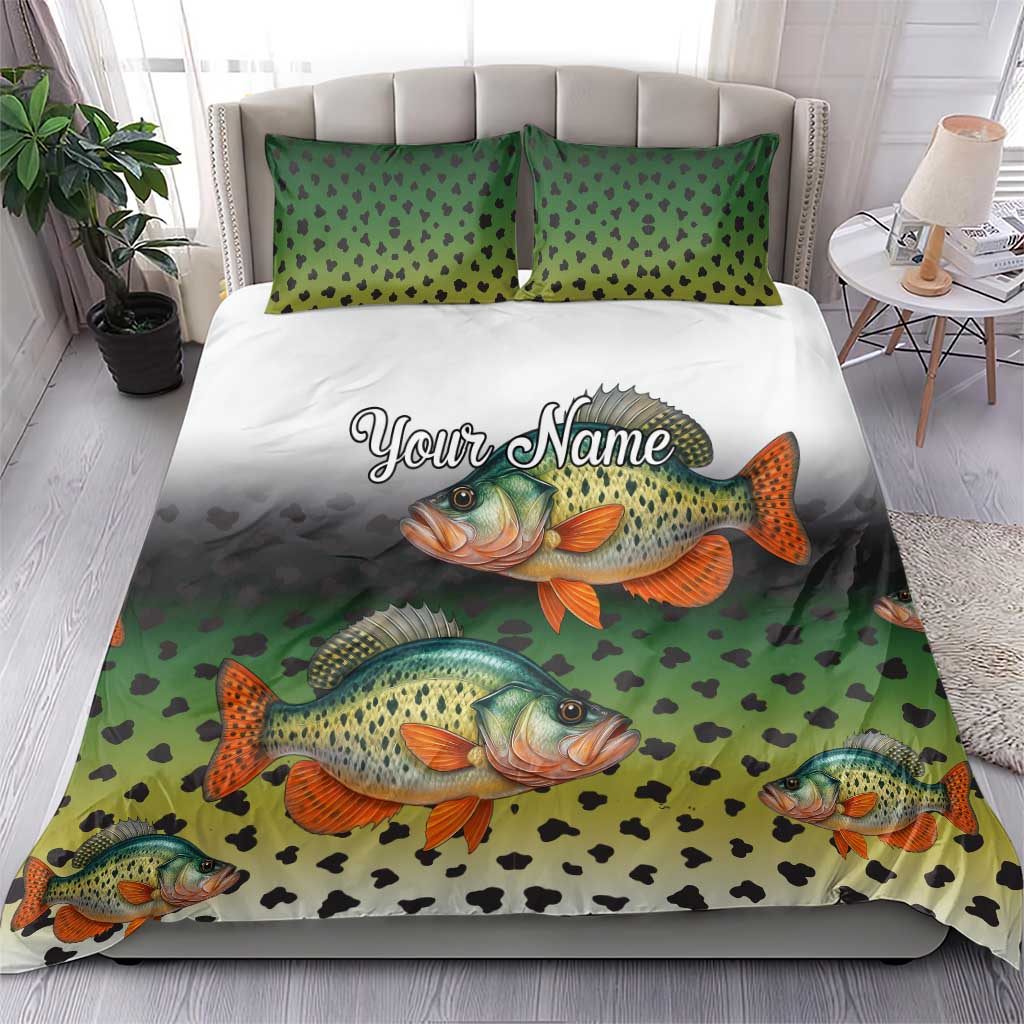 Colorful Crappie Fishing Green Scales Bedding Set Gradient Camo Pattern and Custom Name Fishing - Wonder Print Shop