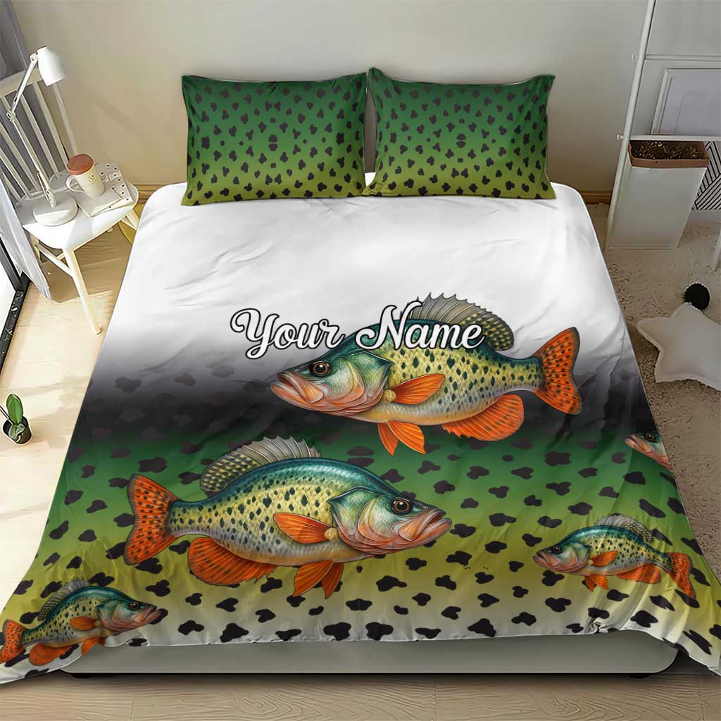 Colorful Crappie Fishing Green Scales Bedding Set Gradient Camo Pattern and Custom Name Fishing - Wonder Print Shop