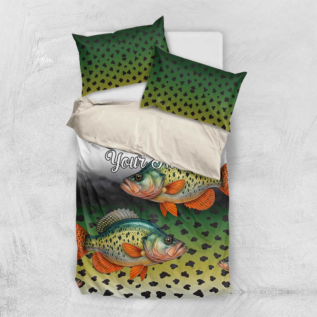 Colorful Crappie Fishing Green Scales Bedding Set Gradient Camo Pattern and Custom Name Fishing - Wonder Print Shop