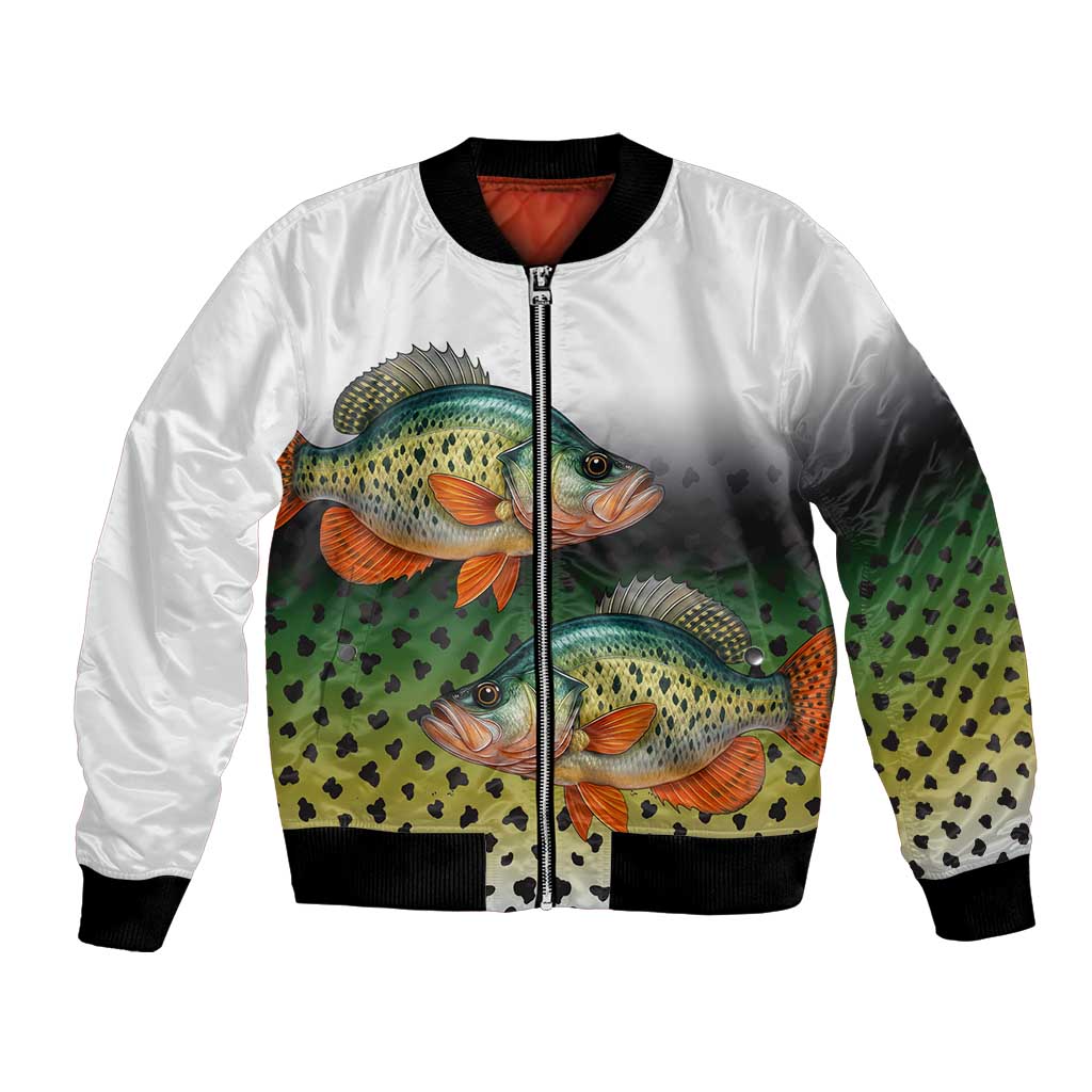 Colorful Crappie Fishing Green Scales Bomber Jacket Gradient Camo Pattern and Custom Name Fishing - Wonder Print Shop