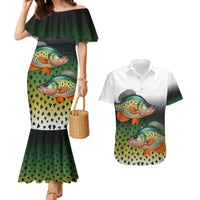 Colorful Crappie Fishing Green Scales Couples Matching Mermaid Dress and Hawaiian Shirt Gradient Camo Pattern and Custom Name Fishing - Wonder Print Shop