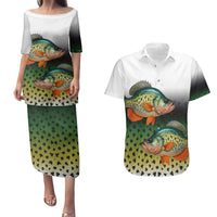 Colorful Crappie Fishing Green Scales Couples Matching Puletasi and Hawaiian Shirt Gradient Camo Pattern and Custom Name Fishing - Wonder Print Shop
