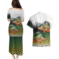 Colorful Crappie Fishing Green Scales Couples Matching Puletasi and Hawaiian Shirt Gradient Camo Pattern and Custom Name Fishing - Wonder Print Shop