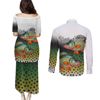 Colorful Crappie Fishing Green Scales Couples Matching Puletasi and Long Sleeve Button Shirt Gradient Camo Pattern and Custom Name Fishing - Wonder Print Shop